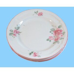 Gibson Housewares Floral Salad Plates Pink Roses Design 8.5" Set Of 3